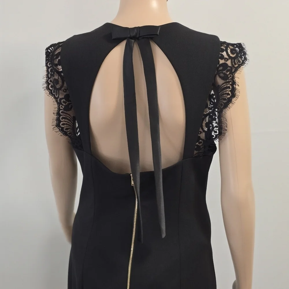 Laura Elegant Black Lace Trim Dress Size 10 Bow And Lace Embellishment - Picture 6 of 10